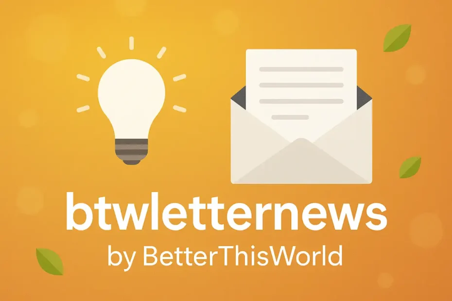 Btwletternews by BetterThisWorld newsletter graphic with envelope and lightbulb icons