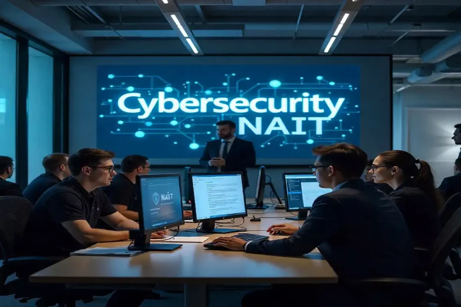 Students learning advanced security skills in Cybersecurity NAIT program.