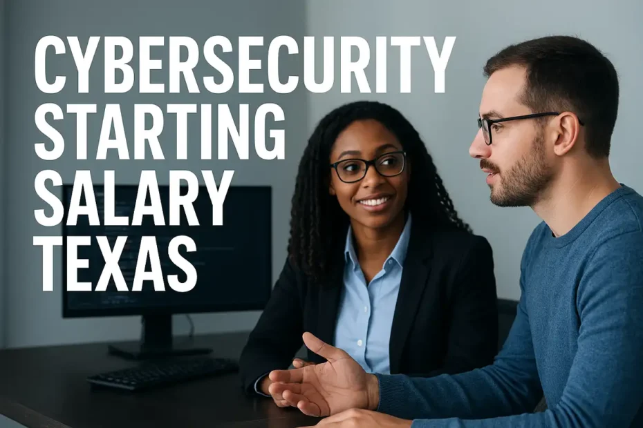 Cybersecurity professionals in Texas discussing salaries and career growth — highlighting cybersecurity starting salary Texas trends.