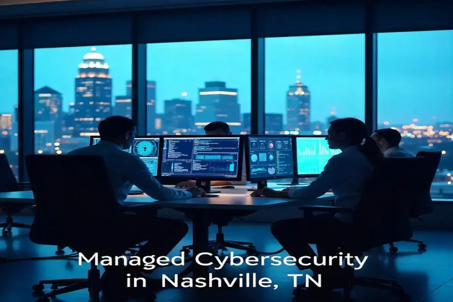 Cybersecurity professionals working in a Nashville office — managed cybersecurity in Nashville TN